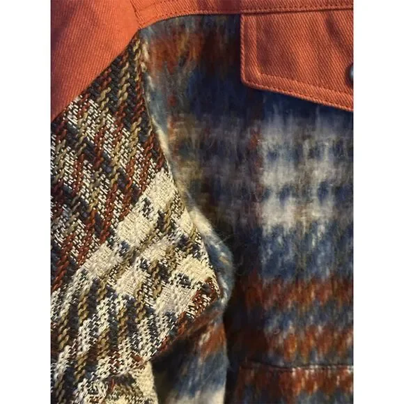 Umgee Women's Plaid Denim Jacket Rust Long Sleeve Size L Casual - Picture 3 of 6